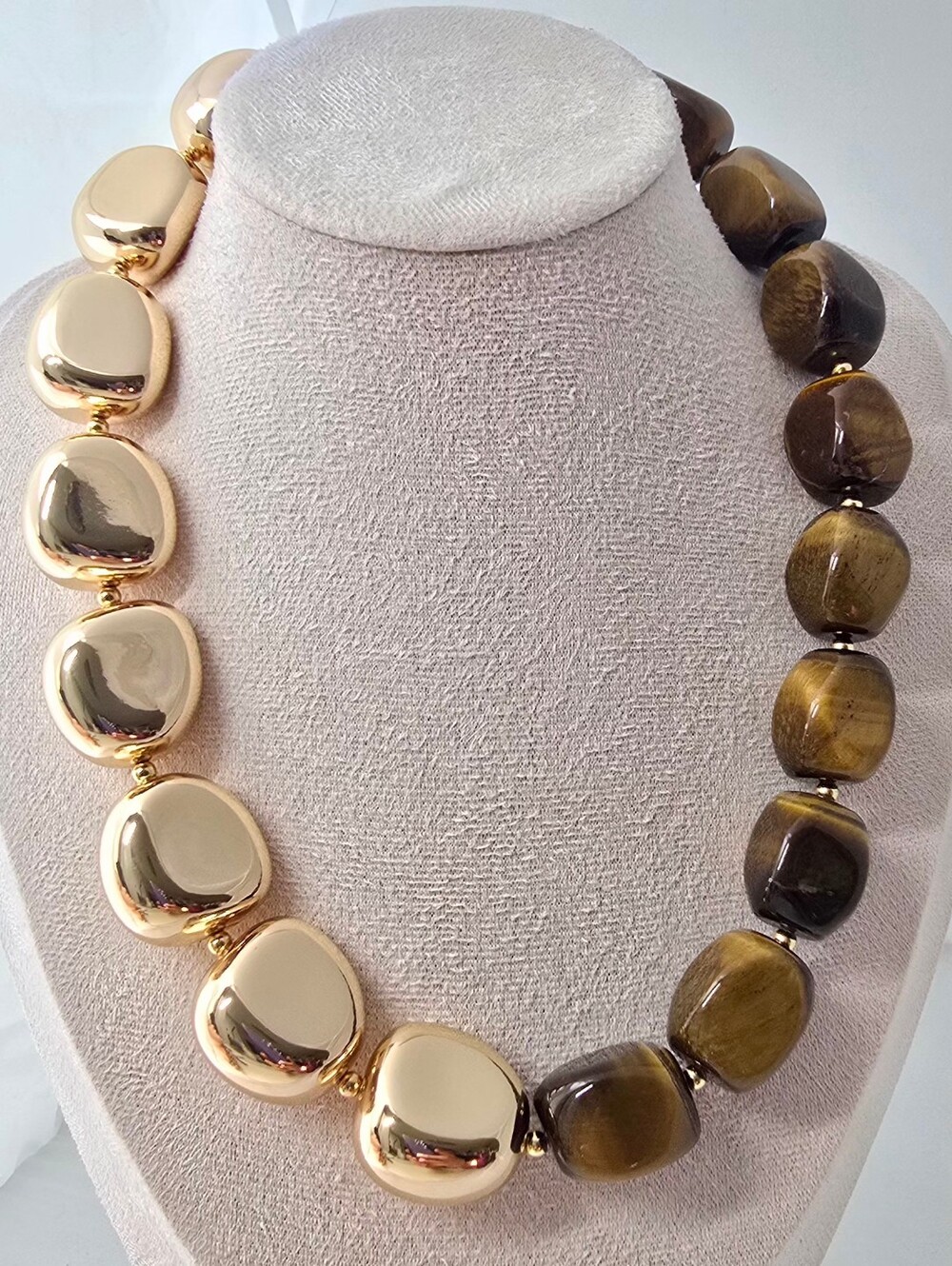 Gold and Tigers Eye Beaded Statement Necklace